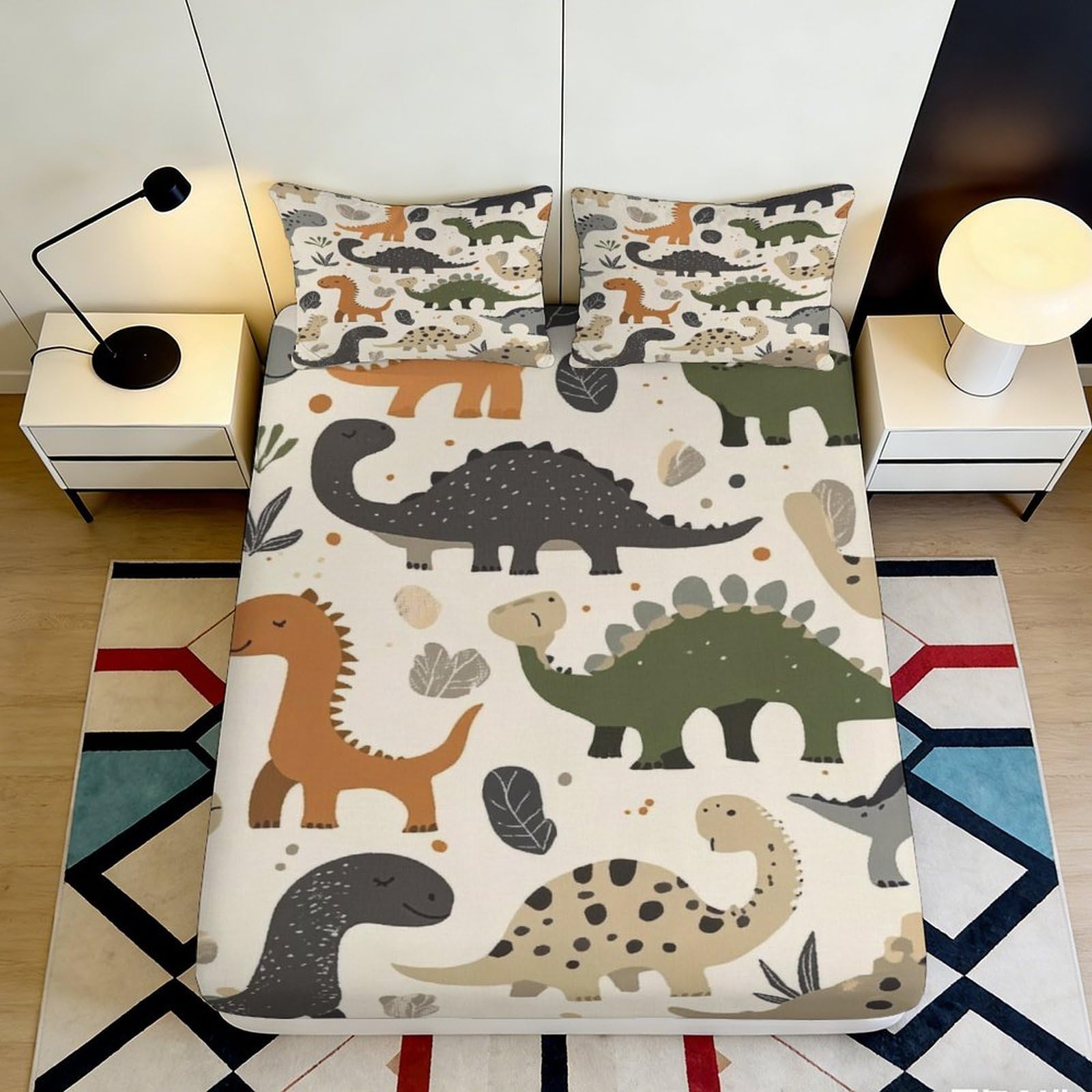 Uynsixtme Style-9 3D Printed Dinosaur Fitted Sheet Microfiber Deep Pocket Bedroom Bedding Non-Slip Dinosaur Mattress Fitted Cover For Adults Teens 90X200x25cm