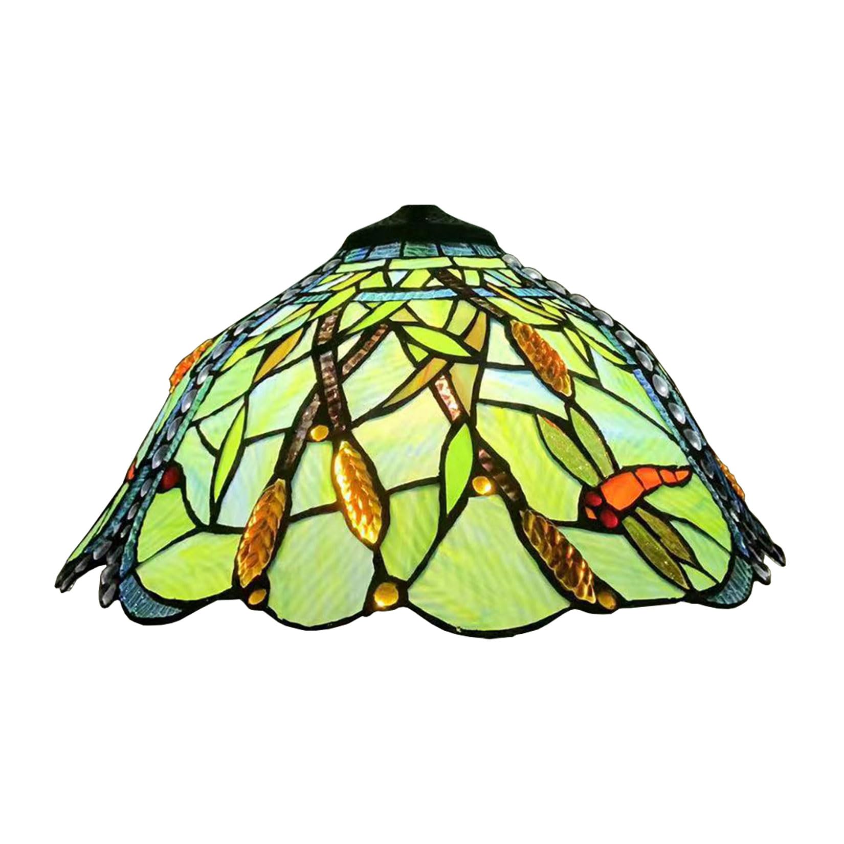 SaryEdge Tiffany Lamp Shade Replacement Only 16X9 Inch Dragonfly Stained Glass Lampshades, Vintage Victorian Green Light Cover for Table Lamp Floor Lamp Hanging Pendant lamp Ceiling Li，