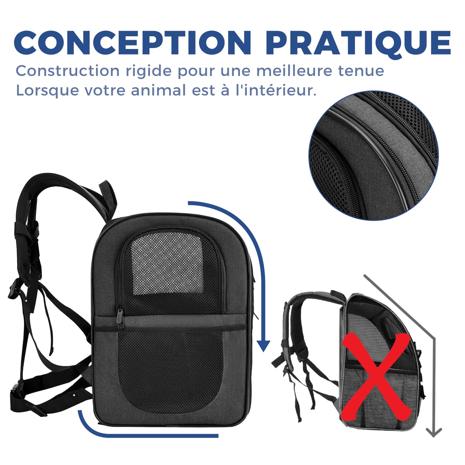 Apollo Walker Sac Transport Chat Chien pour Petits (Capacité de Charge 5-12 kg, Dimensions 32L*30B*42H)，Chiens et Chats Sac à Dos en Maille Respirante pour Animaux de Compagnie - Noir