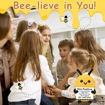 Sunwuun Positive Bee,Good Luck Positive Gifts, Emotional Support Mini Funny Knitted Bee Doll,Affirmation for Women Girl Men Friend,Leavers Gifts for Work Colleagues