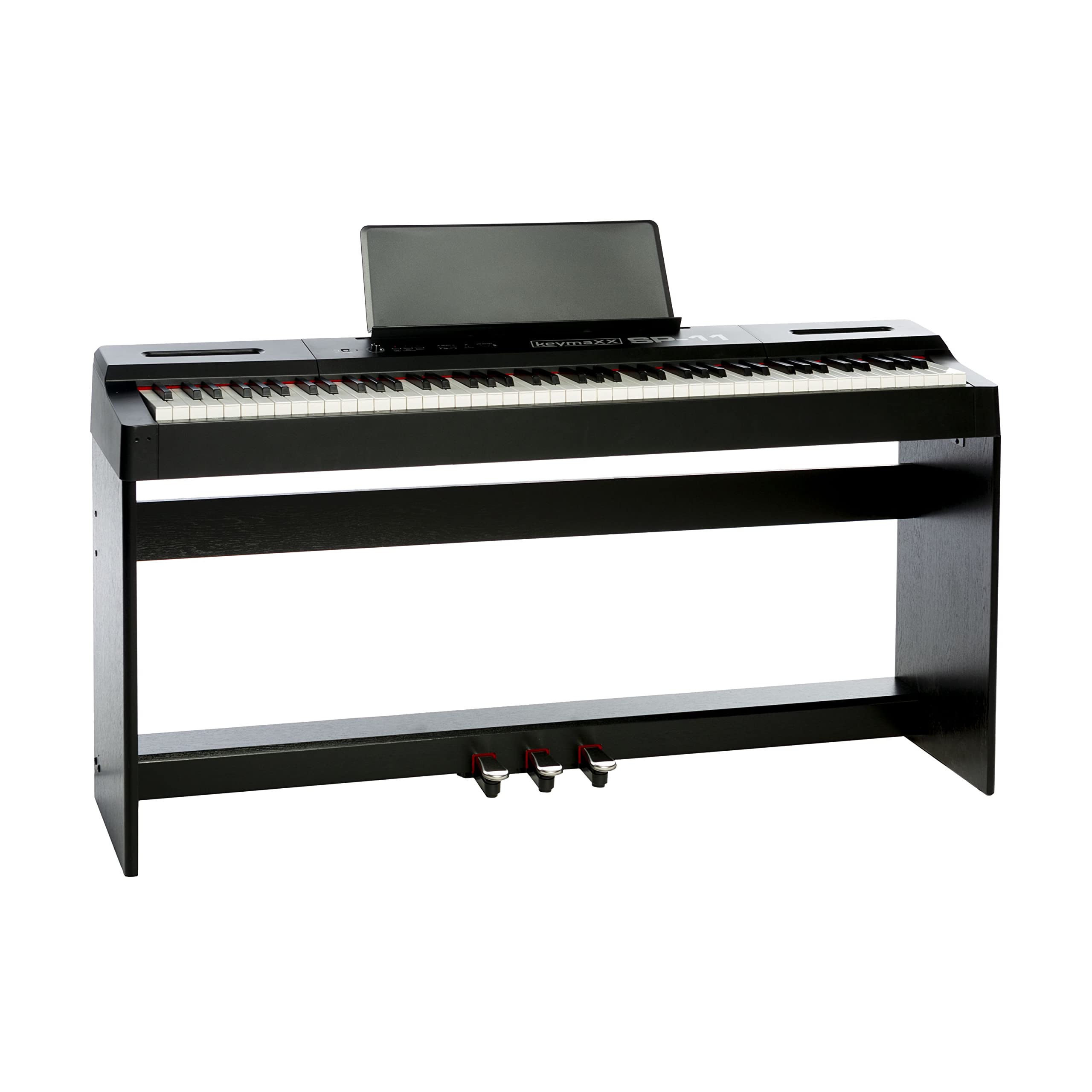 Digital Piano 88 Tasten, Hammermechanik, anschlagdynamisch, gewichtet, Anfänger E-Piano schwarz mit Pedalen, Klavierständer, Notenhalter und 128 Stimmen, SP-11