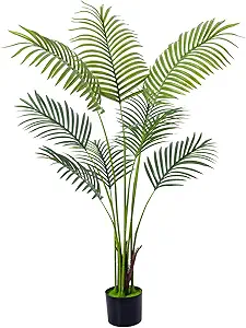 Artificial Golden Cane Palm Tree 4 Feet Faux Plant for Home Decor Indoor Outdoor Faux Areca Palm Tree in Pot for Home Office Perfect Housewarming Gift with Adjustable Trunks