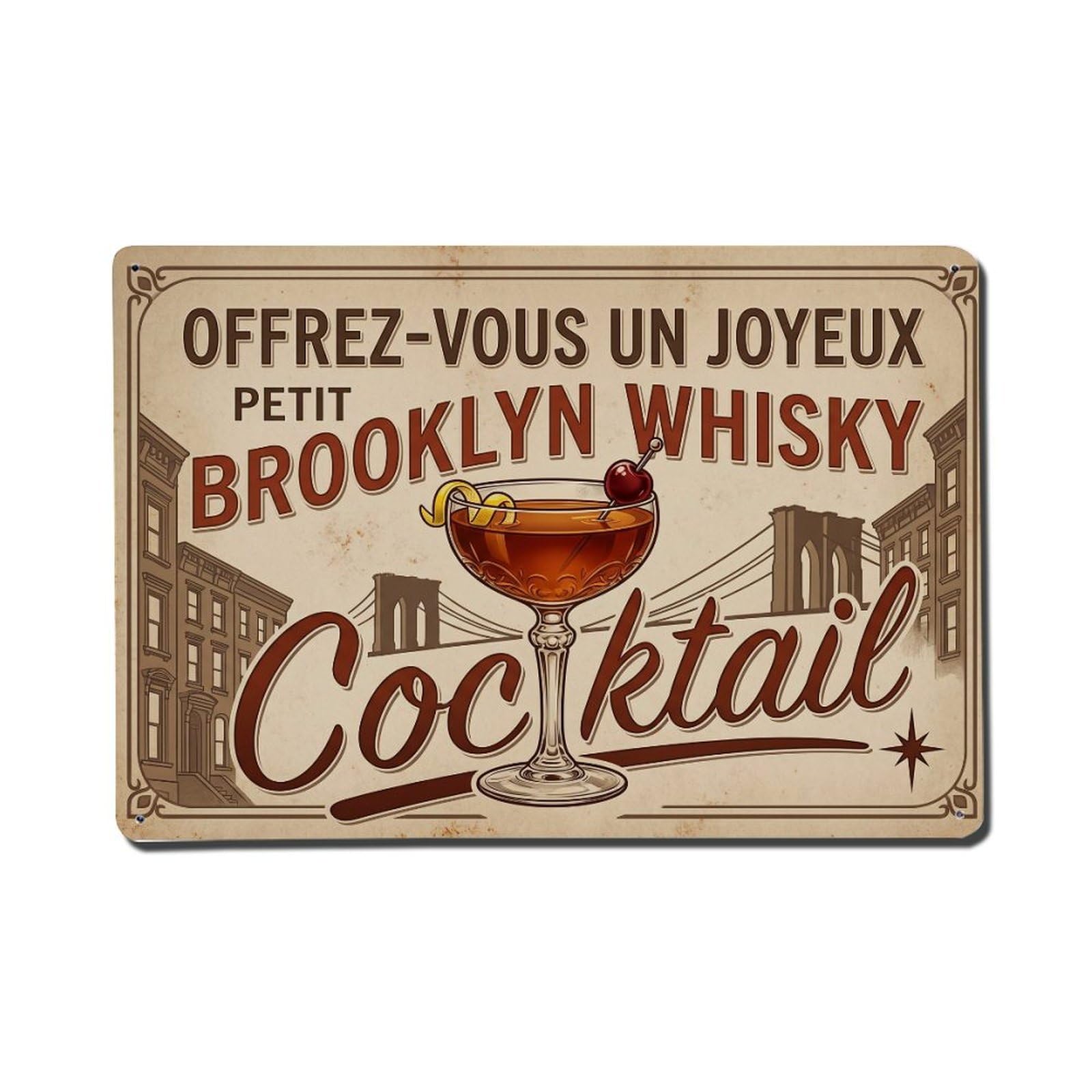 Brooklyn Luxurious Drink Metal Tin Sign Plaque Wall Decor for Cafe, Club Bar, Office, Home Garden Metal Poster 8x12Inch
