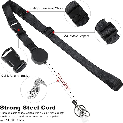 Vista 18 de DELSWIN Cordón retráctil resistente – Cordones separables para tarjetas de identificación y llaves, llavero retráctil con mosquetón mejorado