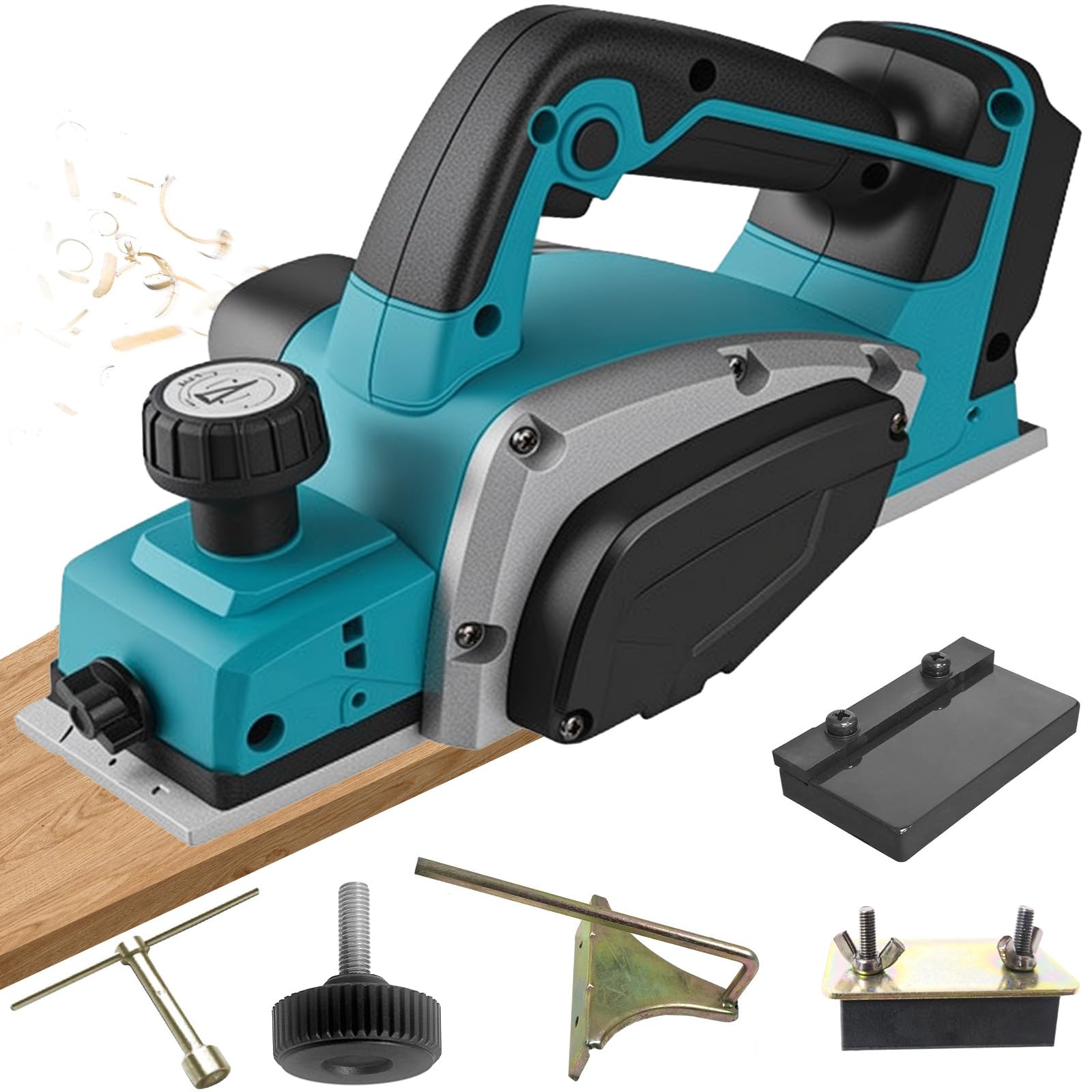 Pialla a batteria compatibile con batteria Makita da 18 V – Pialla con una sola mano con 16500 RPM, 0 – 2 mm, larghezza pialla regolabile 82 mm, per la lavorazione del legno, pialla elettrica manuale