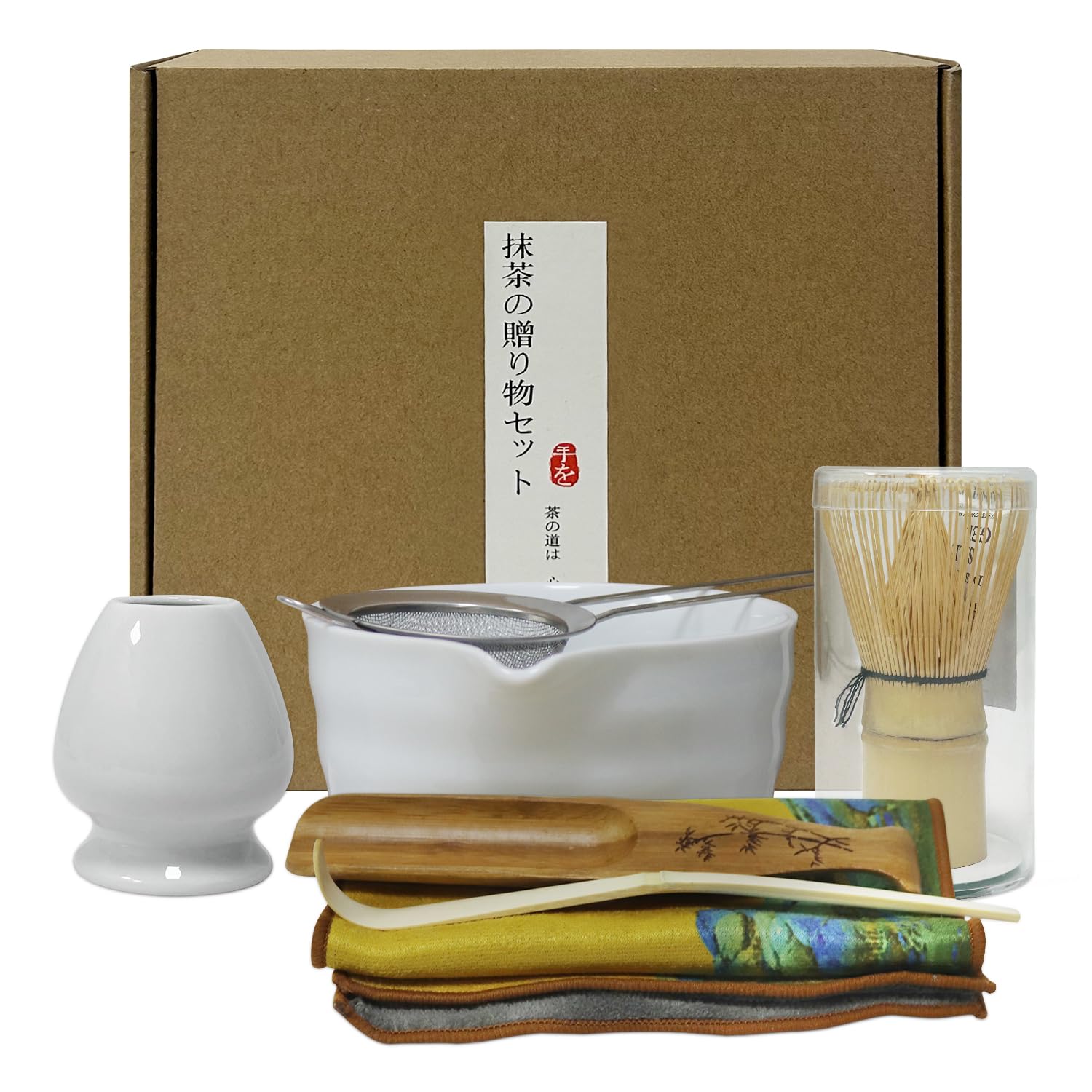 Matcha Whisk Set, Matcha Bowl with Spout, Bamboo Whisk, Scoop, Sifter, Whisk Holder – Home & Kitchen Décor, Perfect for Christmas, Birthdays