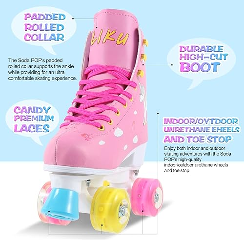 Miniatura 2 de LIKU Patines cuádruples para niñas y mujeres con luz de todas las ruedas, para interiores y exteriores, con cordones, divertido patinaje iluminador