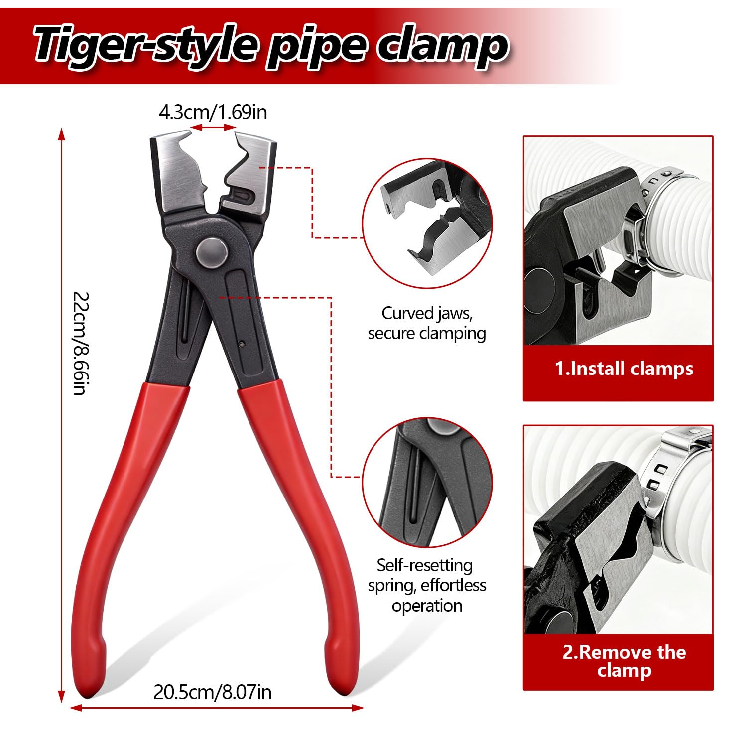Kit de 4 Pince a Collier Durite Professionnel pour Collier de Serrage | Pince Circlips Pinces Coupante Clé à Tube, Acier Carbone Haute Résistance, Manches Anti-Dérapage, Outillage Mecanique Auto