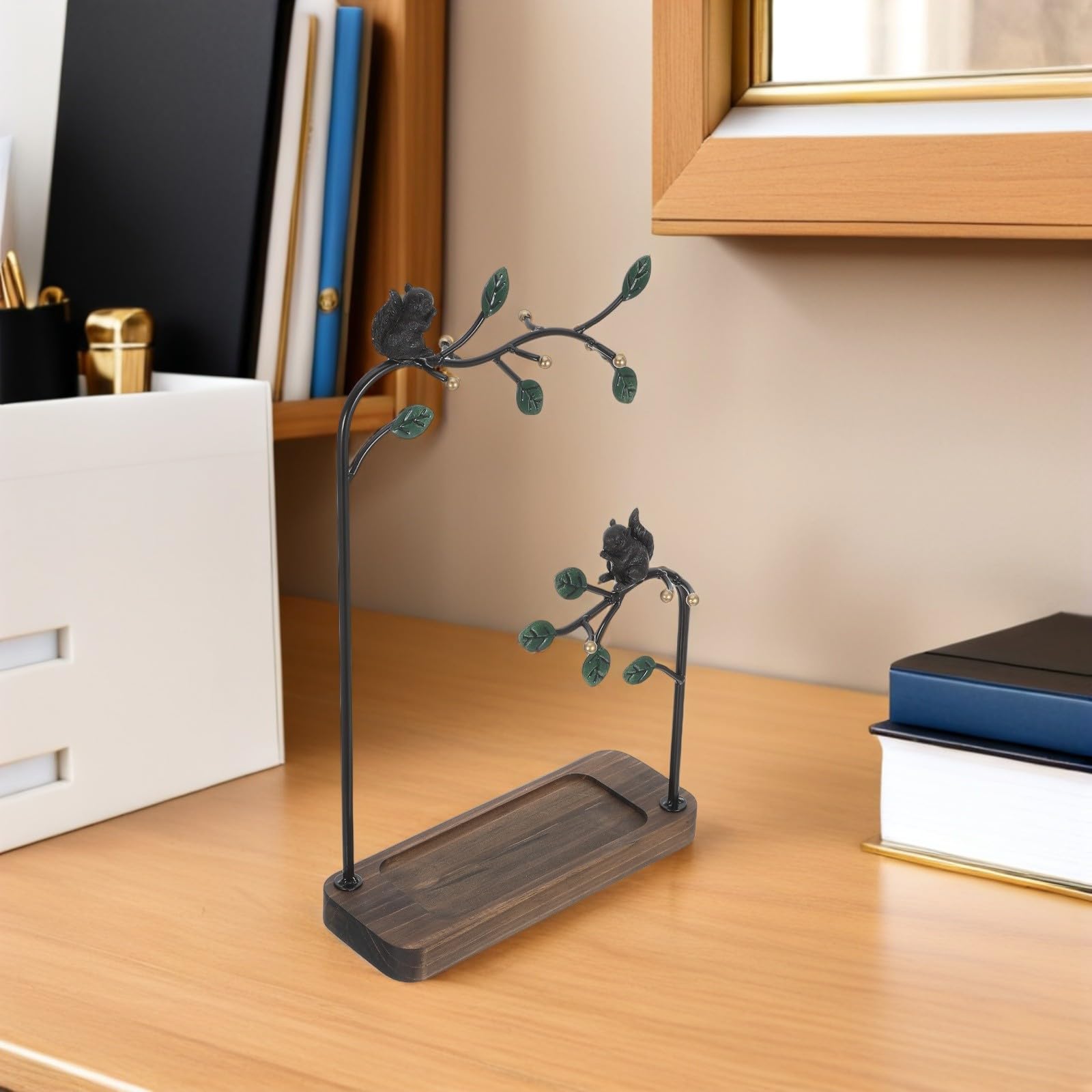 YARNOW Présentoir Arbre pour Bijoux en Fer et Bois, Porte Collier et Porte Boucle D'oreille, Design Artistique, Construction Robuste, pour Petits Appartements