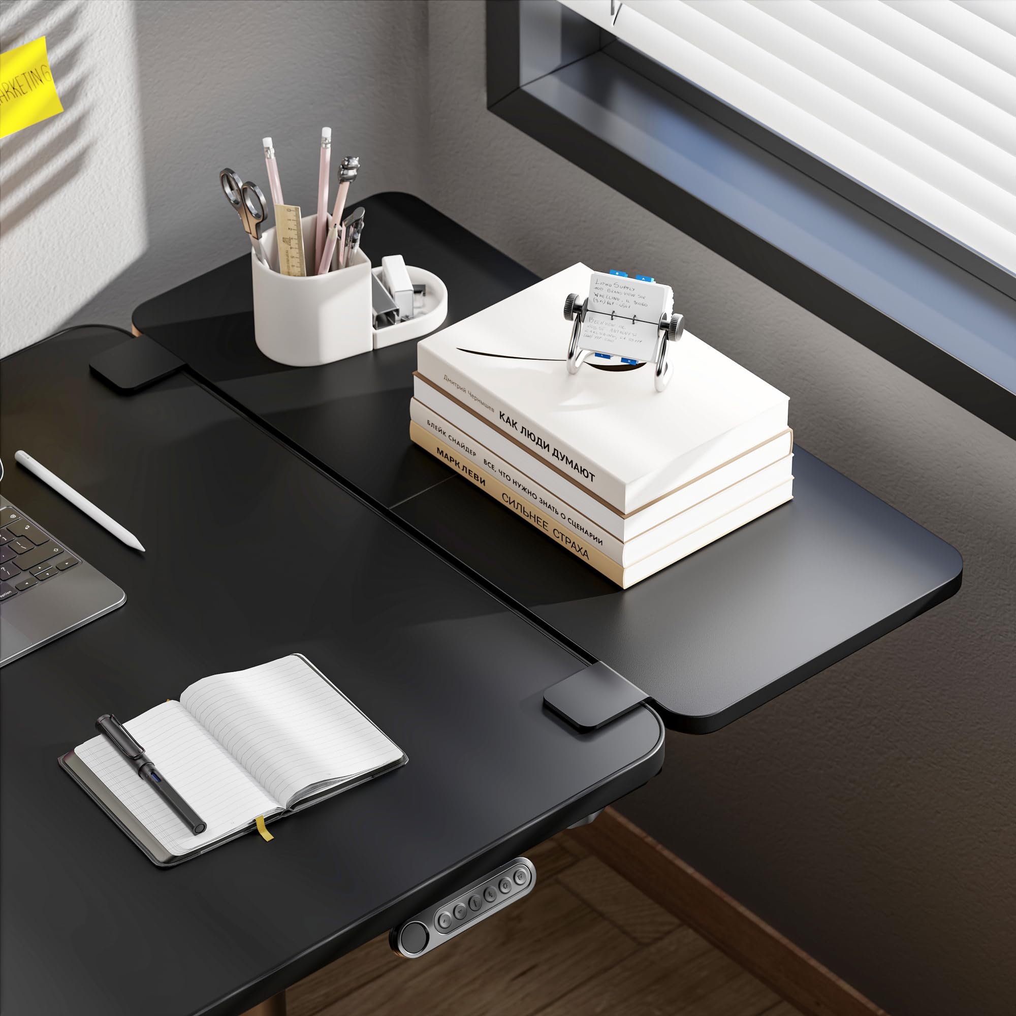 PEGZONE Extension de Bureau Ergonomique 700 × 300 mm, Noir | Extension de Bureau avec Support Ordinateur Portable, Support Clavier et Repose-Bras, pour Maison et Bureau