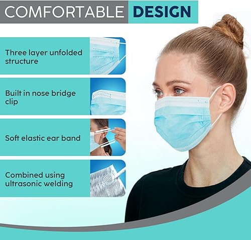 Miniatura 3 de Mascarillas desechables de seguridad de 3 capas, 50 unidades, 3 capas, máscara protectora azul para uso diario, cubrebocas transpirables, antipolvo,