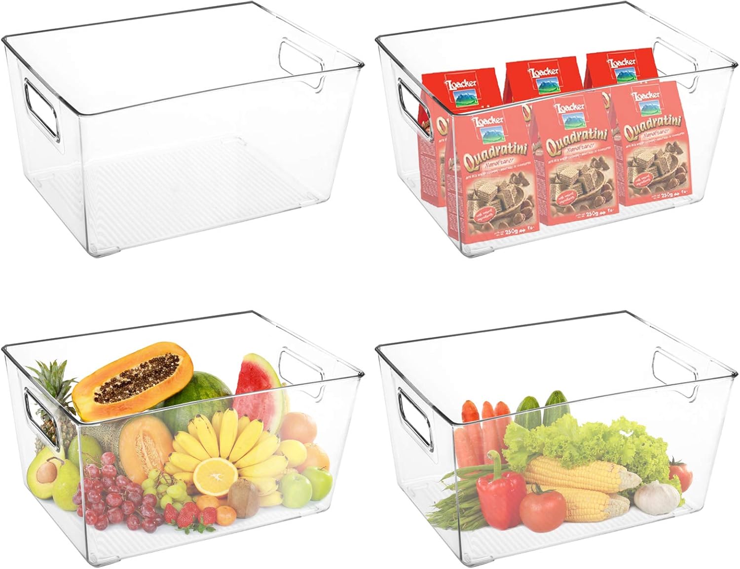 TOPZEA 4 Pack Plastic Storage Organizer Bins, Large Clear Freezer Storage Container Bins with Handles Food Storage Bin for Refrigerator Kitchen Pantry Cabinet Shelves, BPA Free, 11.6