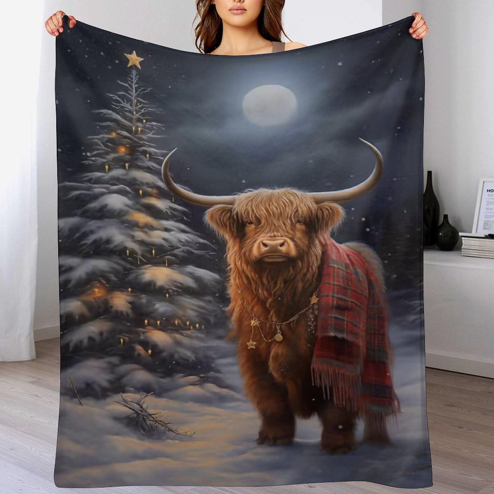 LCWWW Highland Cow Xmas Blanket, Fluffy Super Warm & Soft Throw, As Sofa Cushion Bedspread Or Living Room Blankets 100×130cm