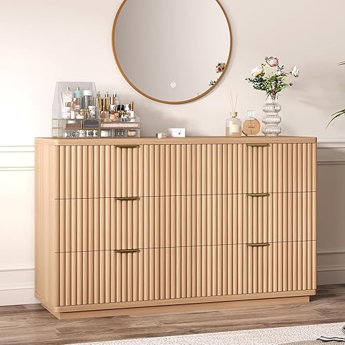 6 Drawer Dresser for Bedroom, 47.3" Wide Modern Chest of Drawers Dresser TV Stand, Wood Drawer Organizer for Living Room, Hallway