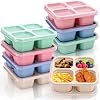 8 Pack Bento Lunch Box, 4 Compartment Meal Prep Containers, Reusable Divided Snack Box with Lids for Kids Adults, Wheat Straw Food Storage Containers for School Work Travel, Microwave Safe