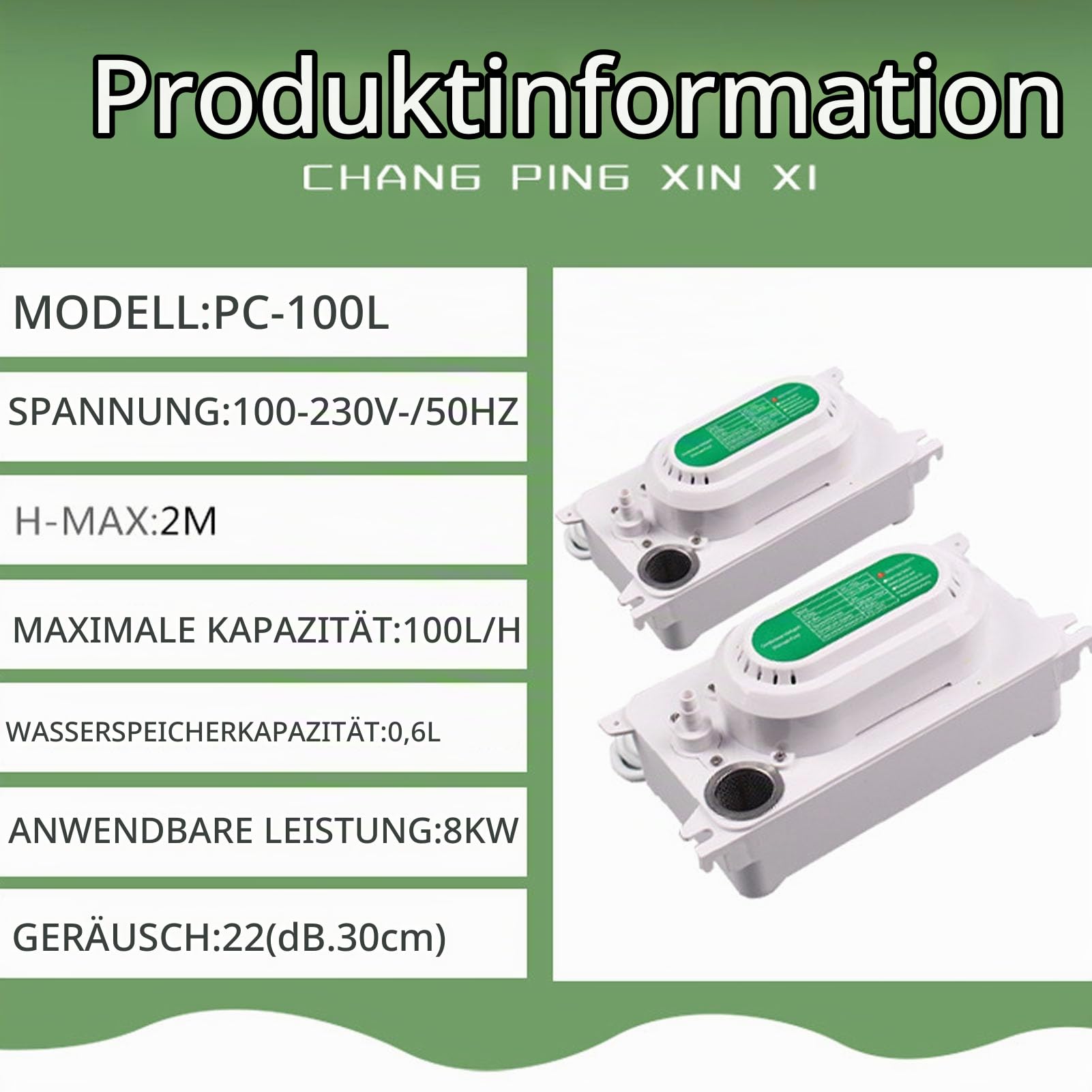 Kondensatpumpe für Luftentfeuchter, 100–230 V, Automatische Kondensatpumpe für HVAC, Mini-Split-AC-Kondensatpumpe, Hebeentfernung, Abfluss, 100 L/h Durchfluss mit 500 Ml Tank für