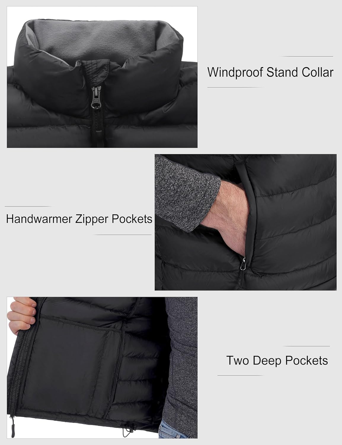 Bakery Men's Down Vest Lightweight Packable Puffer Vest Stand Collar Down Vest Zipper Sleeveless Jacket - Image 6