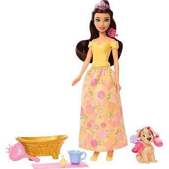 Mattel Disney Princess Belle Fashion Doll and Dog with Colour Changing Stains
