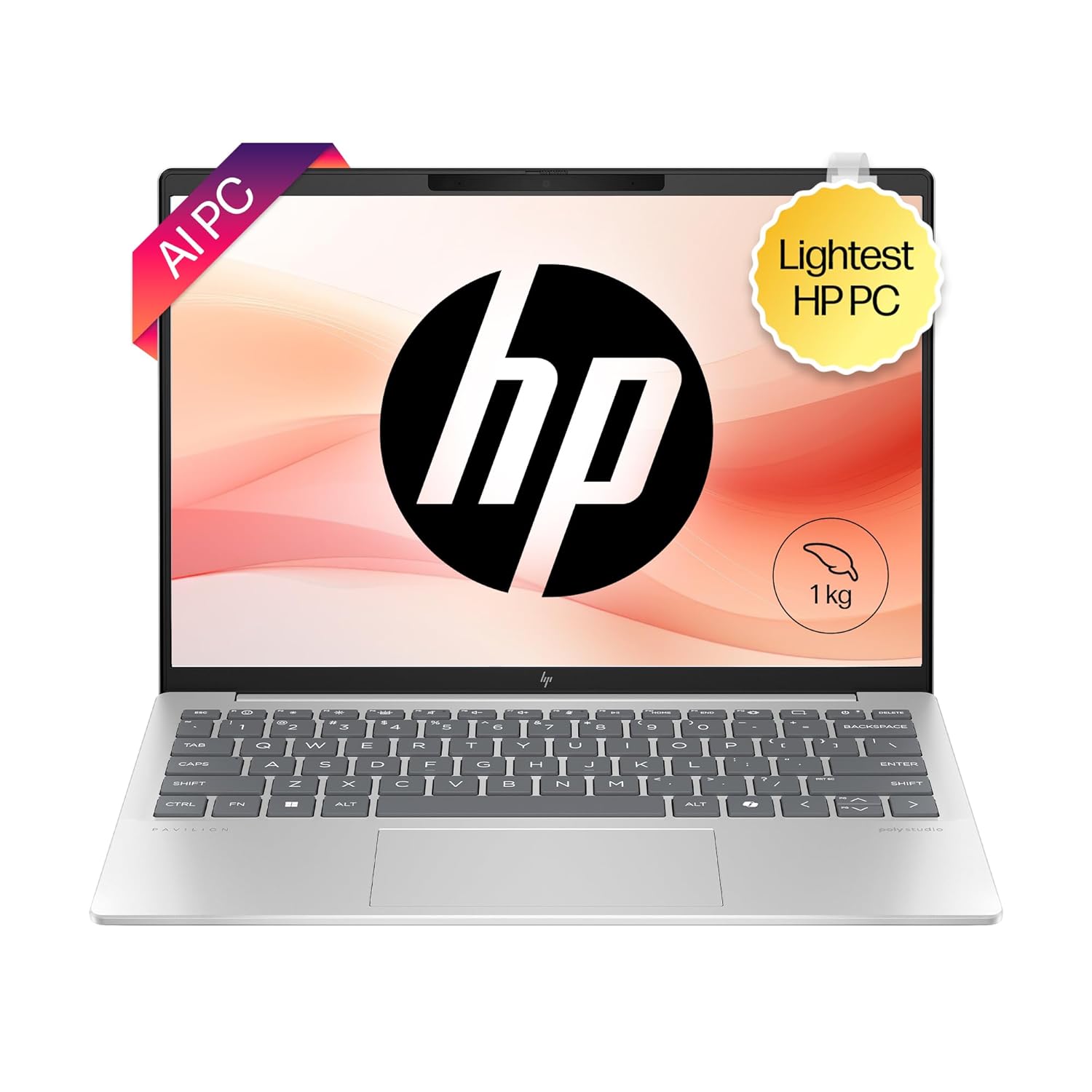 HP Pavilion Aero, Lightest AI PC, AMD Ryzen 5 8640U, 13.3-inch, WUXGA, 400 nits, 16GB LPDDR5x, 512GB SSD, AMD Radeon Graphics, 5MP Camera, Poly Studio, MSO 2021 (Win 11, Silver, 1 kg), bg0016AU