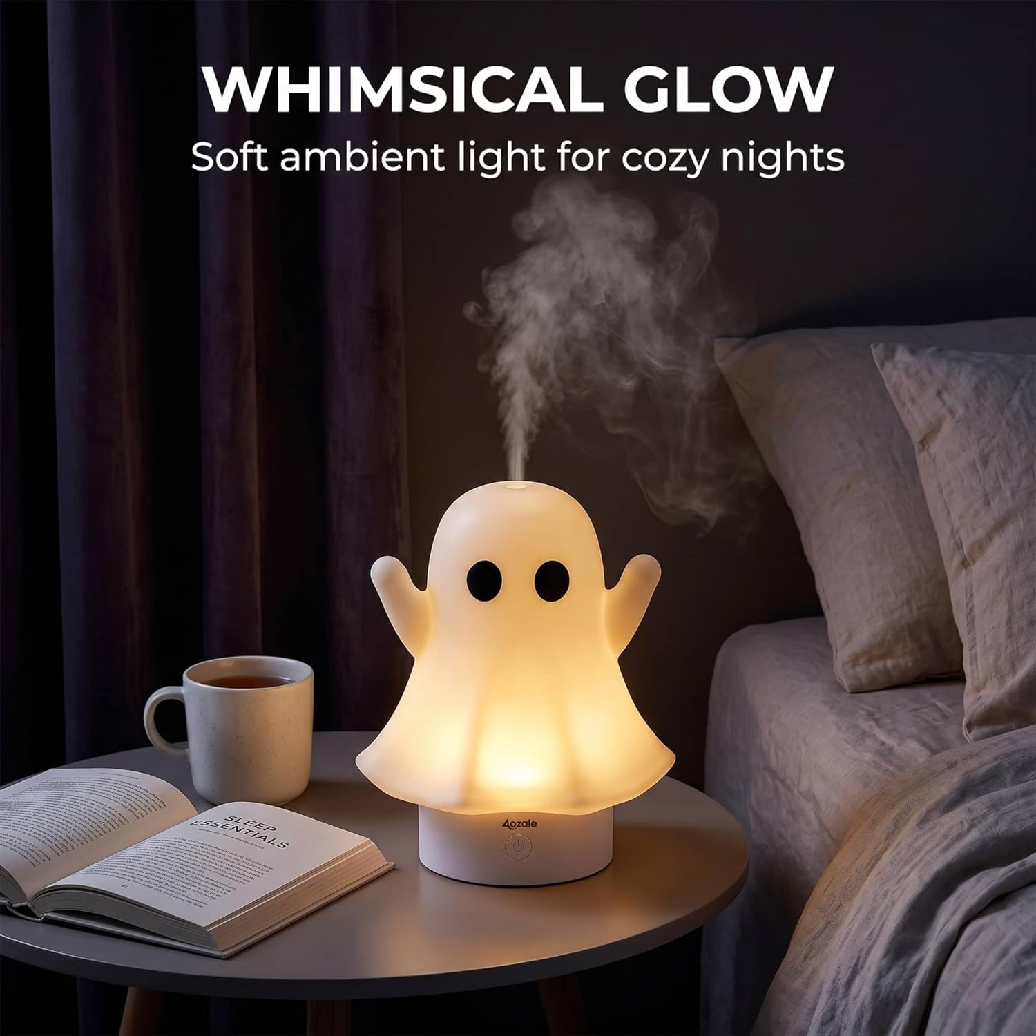 Cute Ghost Essential Oil Diffuser, 120ML Ultrasonic Cool Mist Humidifier with 7-Color LED & Auto Shut-Off, Aromatherapy for Home Bedroom Office, Ideal Gift for Women & Kids (Apricot)