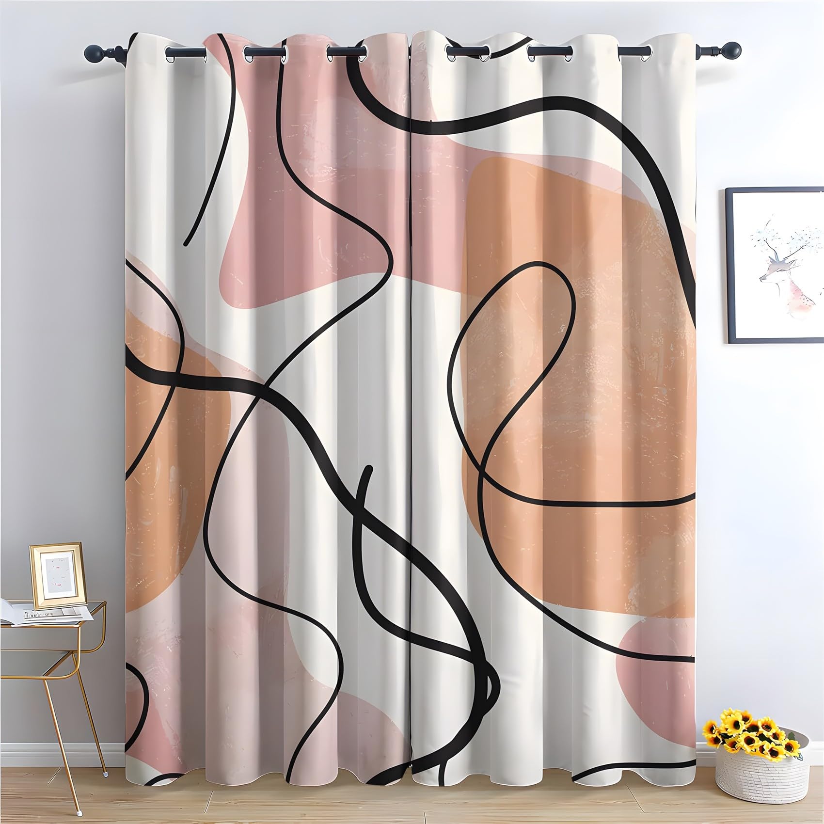 KaiHeBeding Geometric Lines Blackout Curtains for Bedroom - Minimalist Abstract Living Room Curtains 46x54 Eyelet - Soft Thermal Insulated Patterned Drapes for Windows - 2 Panels