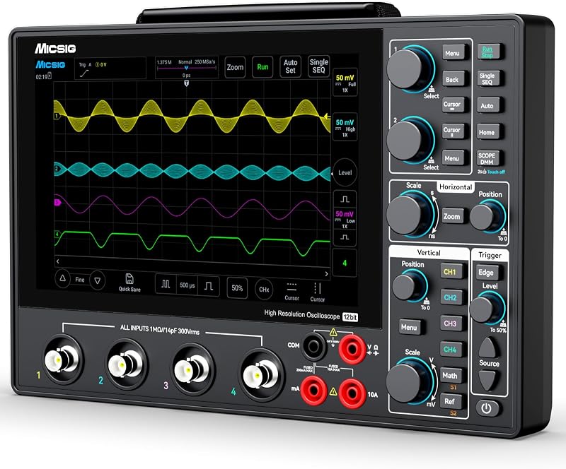 Micsig Oscilloscope 8" High Resolution Tablet Oscilloscope with 12bit 1GSa/s Sampling Rate, 4Ch Oscilloscope, 200MHz Digital Oscilloscope, Portable Handheld Tablet Oscilloscope (MHO14-200 wi Handbag)