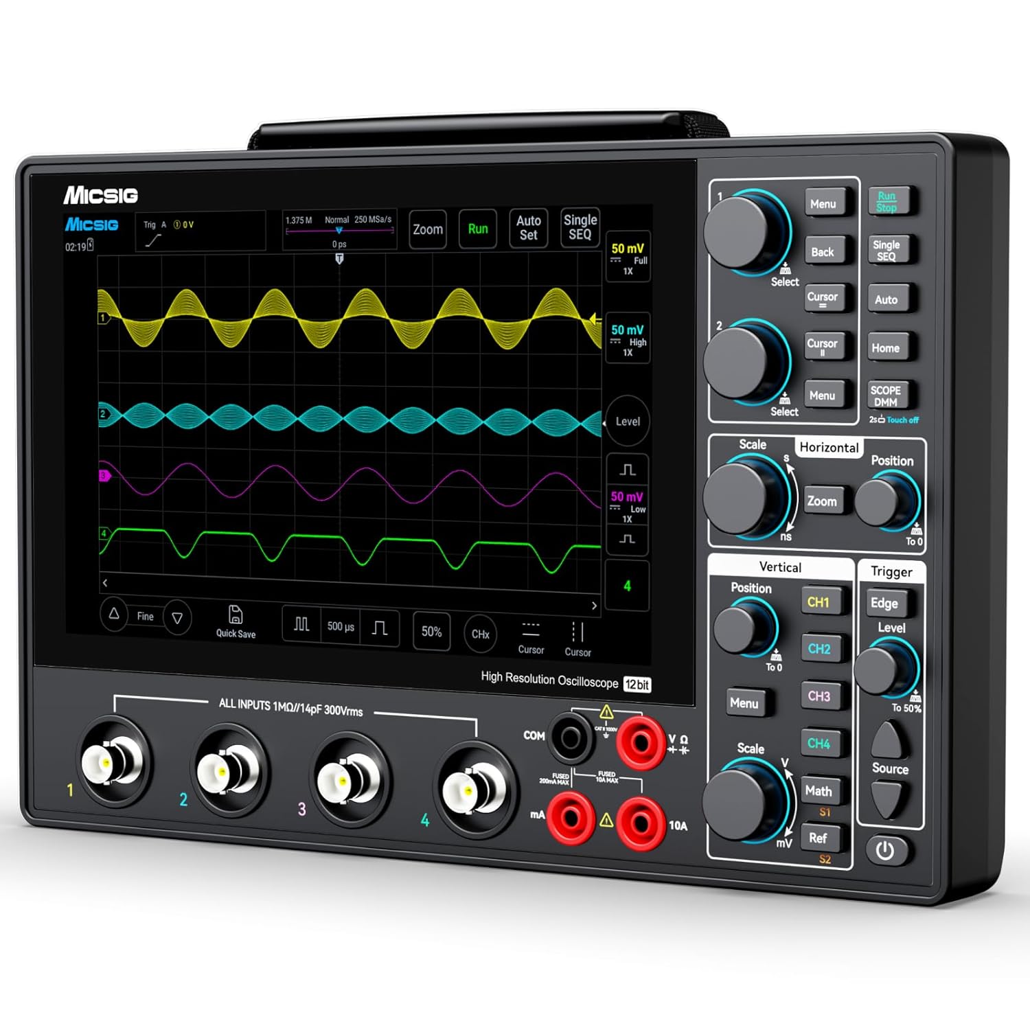 Micsig Tablet Oscilloscope with Multimeter MHO1, 12bit Vertical Resolution Digital Handheld with 4 Channels 200MHz Bandwidth 1GSa/s Sampling Rate, 8" HD Touch Screen & 16000mAh Battery (MHO14-200)