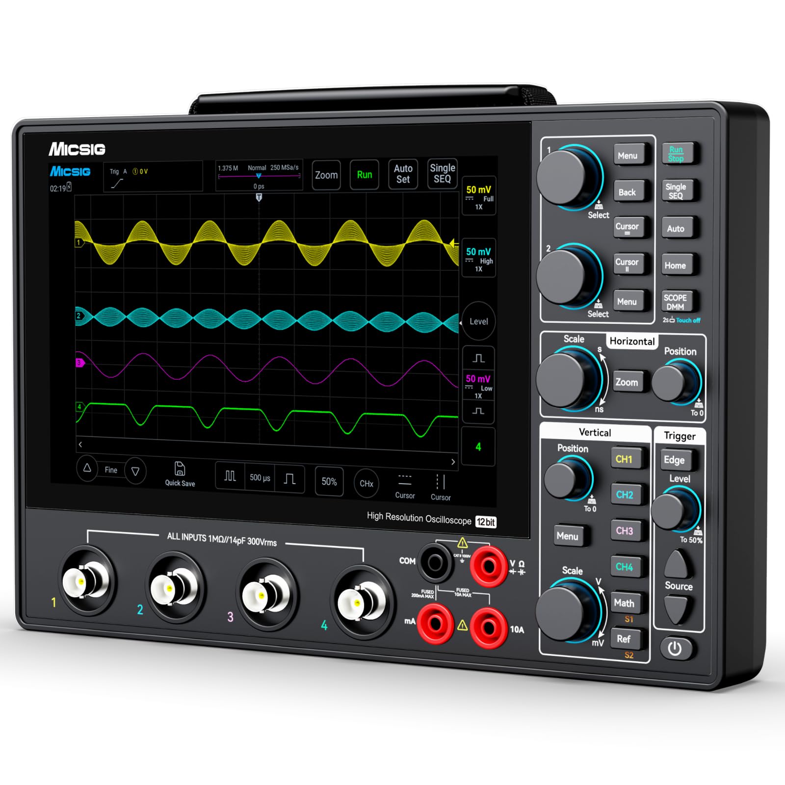 Photo 1 of Micsig Tablet Oscilloscope with Multimeter MHO1, 12bit Vertical Resolution Digital Handheld with 4 Channels 200MHz Bandwidth 1GSa/s Sampling Rate, 8" HD Touch Screen & 16000mAh Battery (MHO14-200)