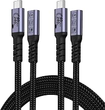 USB C Extension 1M (2pcs/240W/40Gbps/8K), 240W USB 4.0 Extension Rapid Charging Line, 40Gbps Transmission Type C Male Bus, 8K 60Hz Video Display, Compatible with iPhone 16/15/PSVR 2