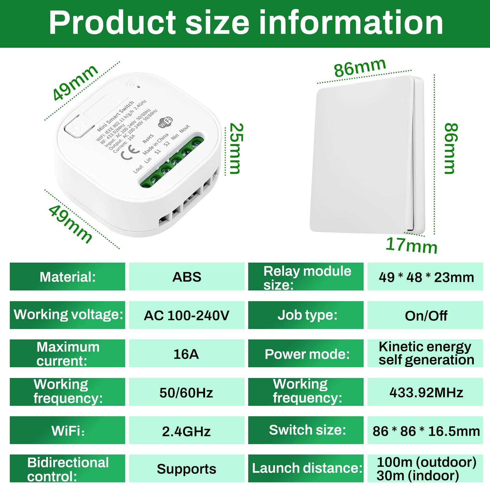 DEWIN Interruttore Wireless 16A 100-240V Interruttore Senza Fili Mini Smart Switch RF 433MHz,Compatibile Alexa/Google Home(2 Interruttori)