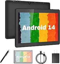 Tablet Android 14 de 10,1 polegadas com caneta Stylus | 6 GB de RAM, 32 GB de ROM, expansão de 128 GB | CPU Quad-Core, bateria de 5000 mAh | Tela IPS HD | Tablet de estudo e trabalho com