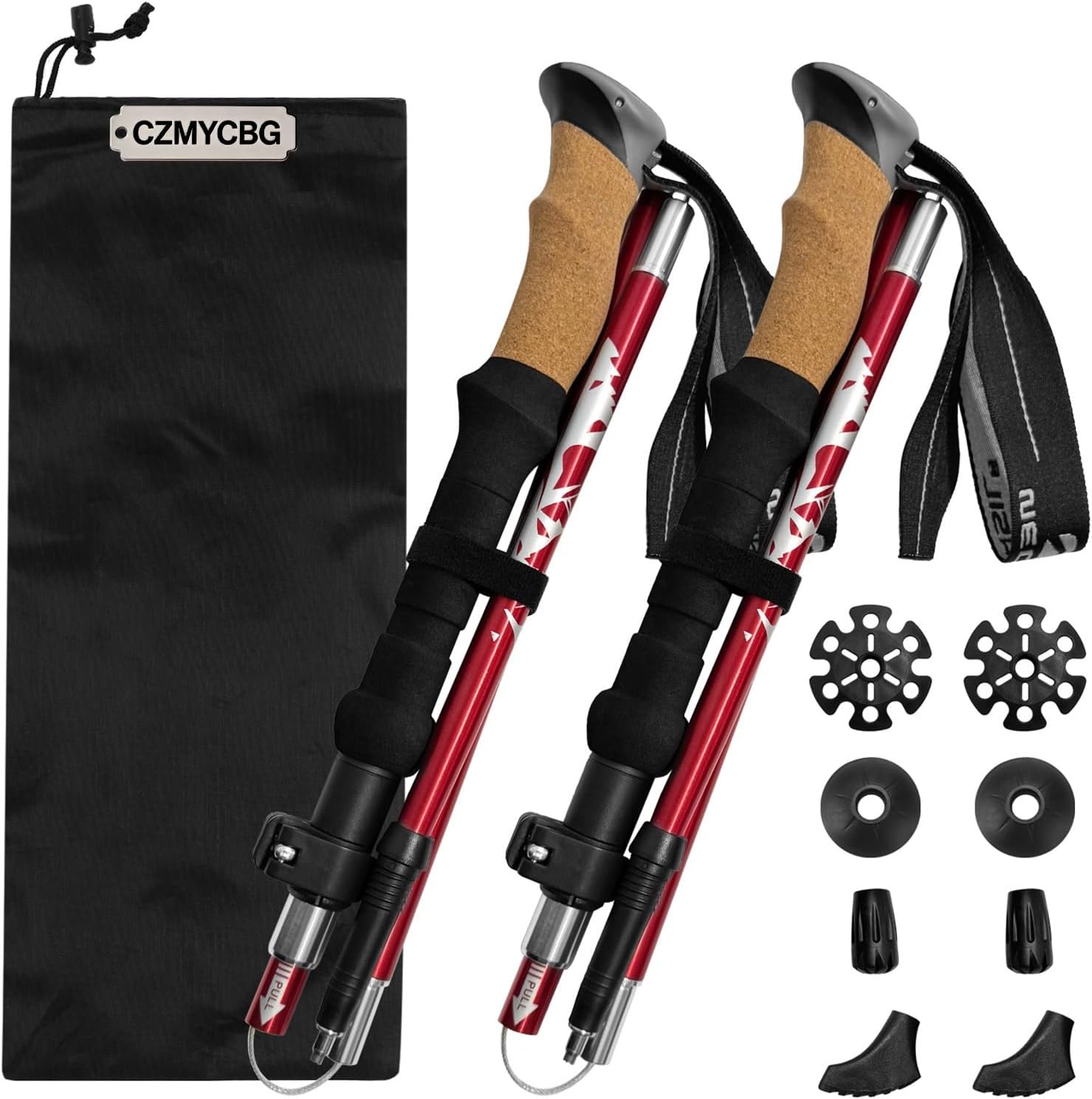 Men & Women Lightweight Aluminum Alloy Hiking Poles, 2-Pack Adjustable Trekking Poles for Backpacking, Folding Trail Walking Sticks with Cork Handles & Quick Lock System
