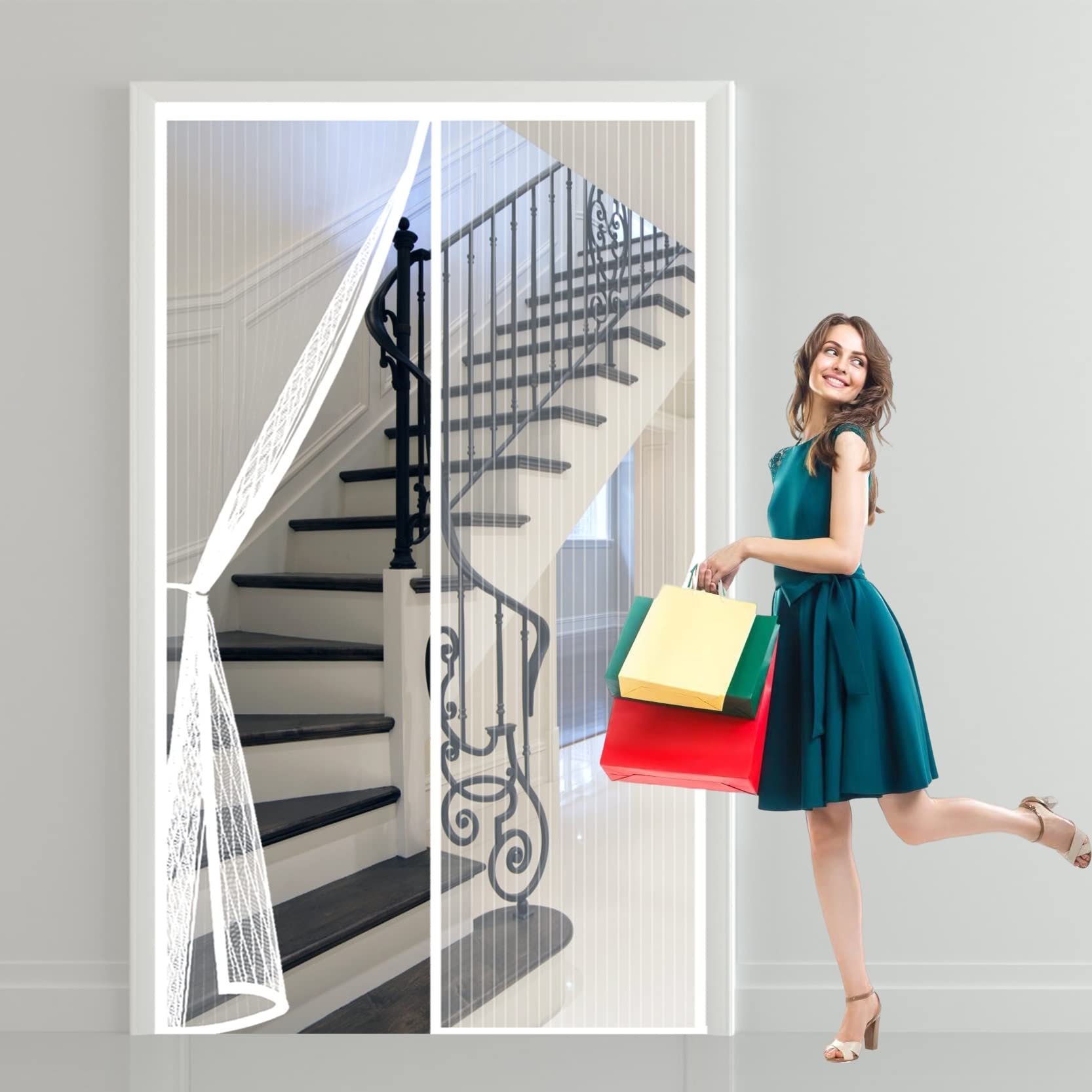 Moustiquaire pour porte blanche 115x210 anti insecte et rideau magnétique amovible
