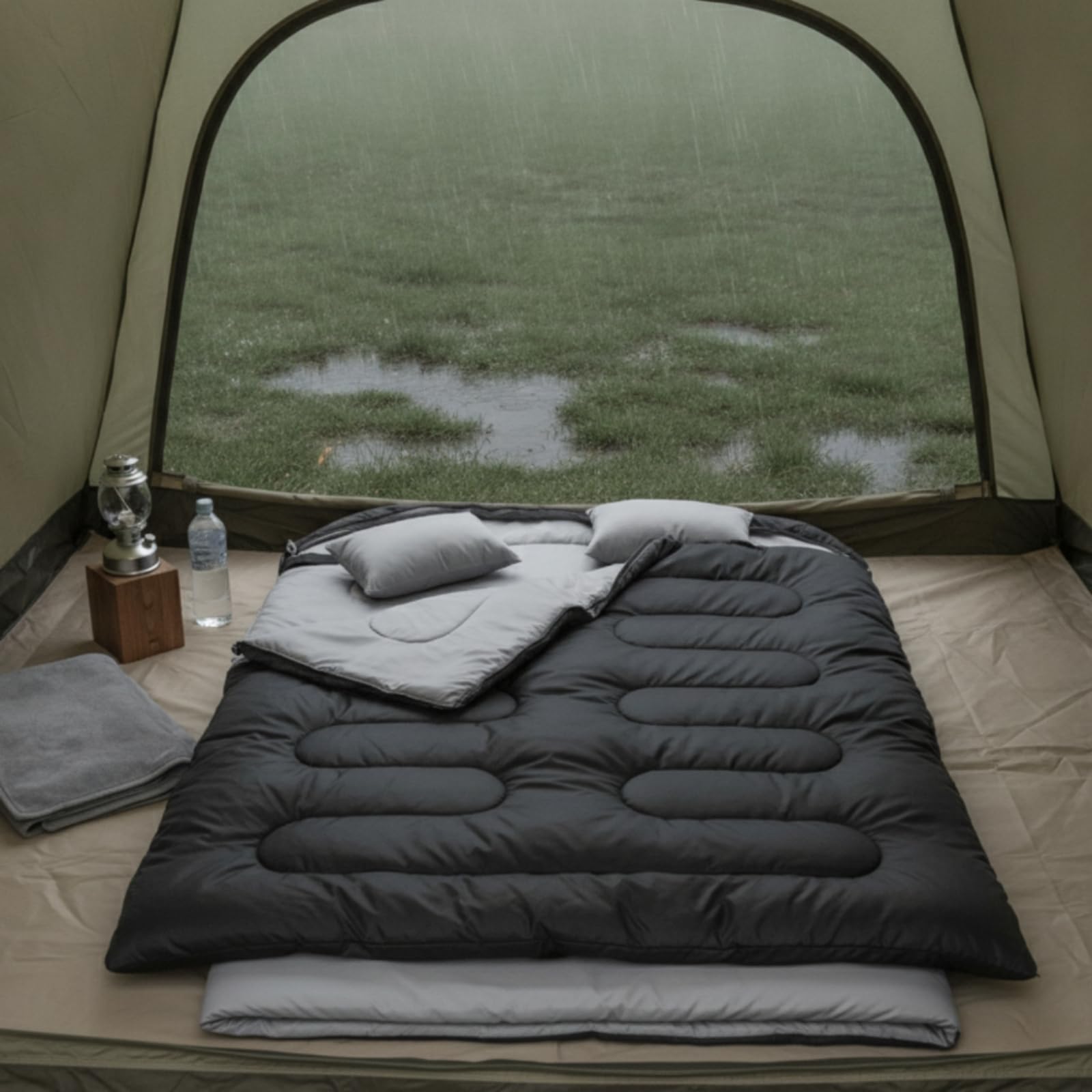 Saco Dormir Doble Amplio Saco Dormir con Capucha Extralargo para Camping, Senrismo