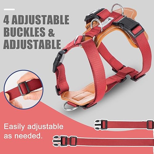 Miniatura 6 de Elegante juego de arnés y correa para perro, arnés de cuero sin tirones para perro con mango extraíble de fácil control, arnés de chaleco ajustable