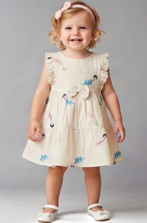 Baby Girls Premium Cotton Party Dress with Braided Belt| Beautiful Embroidery with Comfortable Breathable Fit Party, Photoshoot, Birthday, Casual Outdoor Wear for Kids
