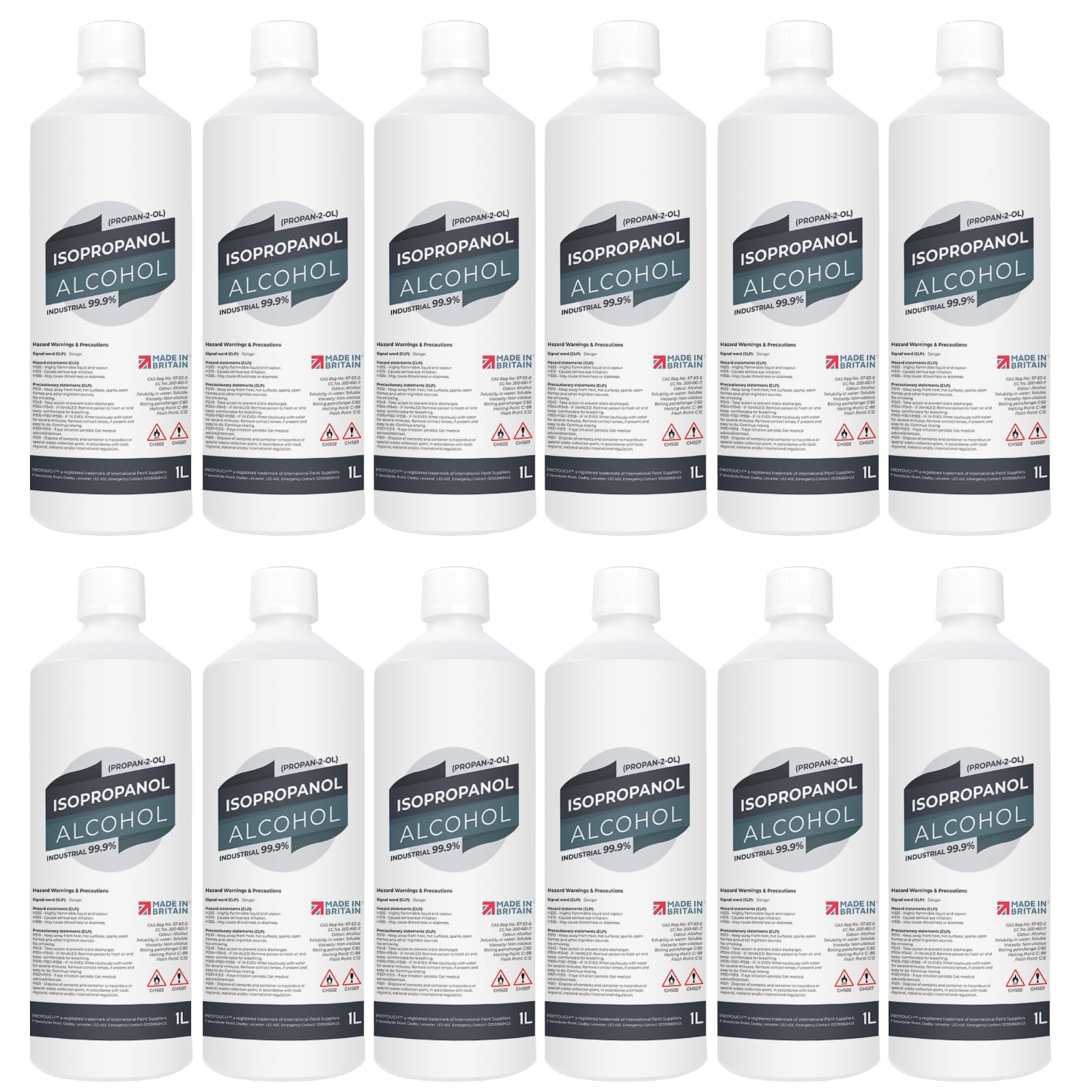 PROTOUCH Isopropyl Alcohol IPA 99.9% Cleaning Disinfecting Industrial Use Isopropanol In Various Sizes Pack of 12