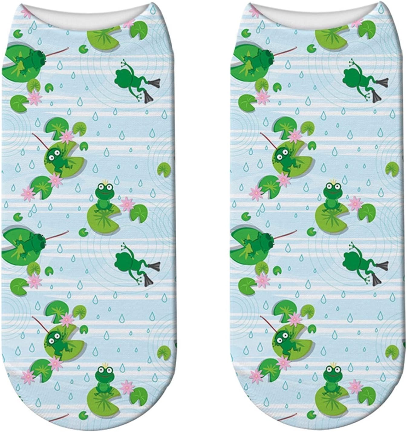Women's Socks 4 Pairs Low Cut Ankle Casual Summer Breathable Socks Frog Lotus Leaf Women Cotton Socks Women's Stockings(9)