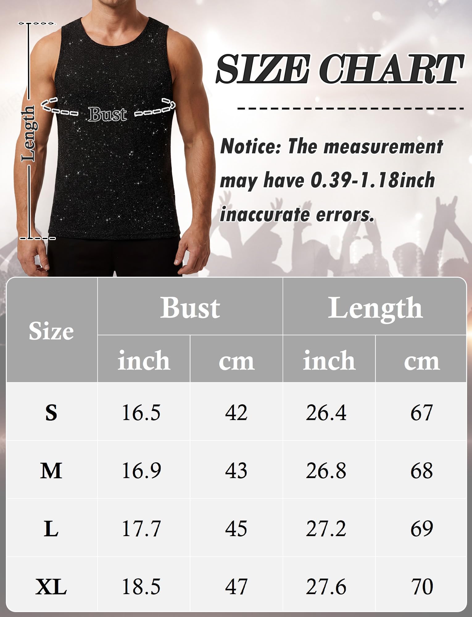 FEOYA Débardeur à paillettes pour homme - Avec strass métalliques - Col rond - Sans manches - Pour soirée discothèque, discothèque, discothèque - Pour l'été