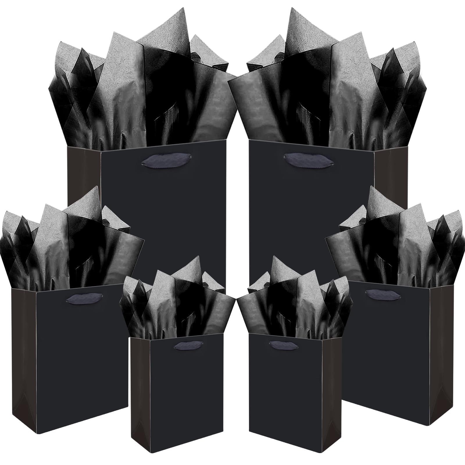 qiqee Black Gift Bags with Tissue Paper Mulit Assorted Sizes 10PCS Present Party Favor Birthday Bags(2pcs Large 13", 4pcs Medium 9", 4pcs Small 6" Bags,Tissue Paper)