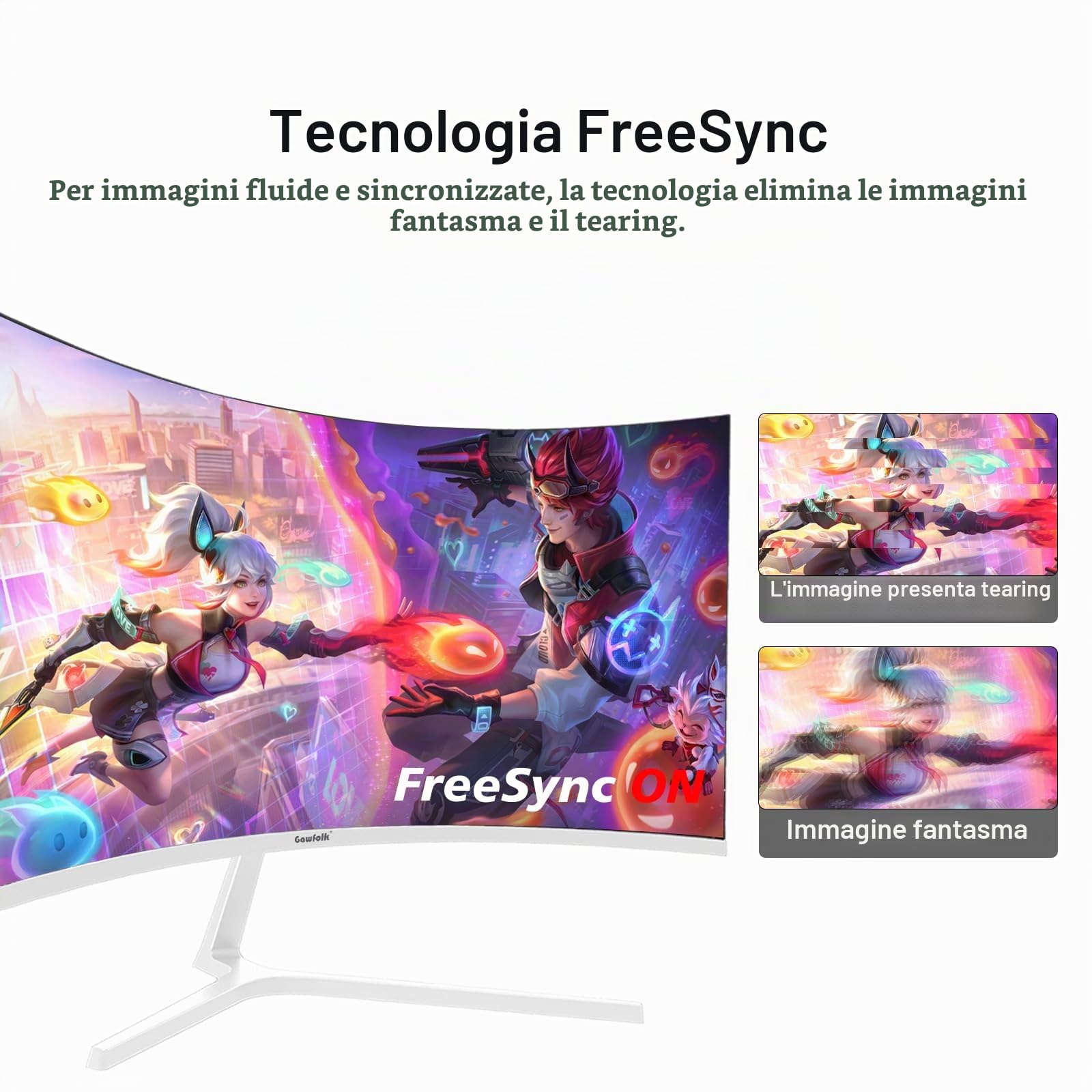 Gawfolk Monitor per PC da 27 pollici, curvo 280 Hz, 1800 R,1 m, FHD 1080p, 178 °, grandangolo, ultra sottile, HDMI、DisplayPort, compatibile con montaggio a parete 100 x 100 mm, bianco