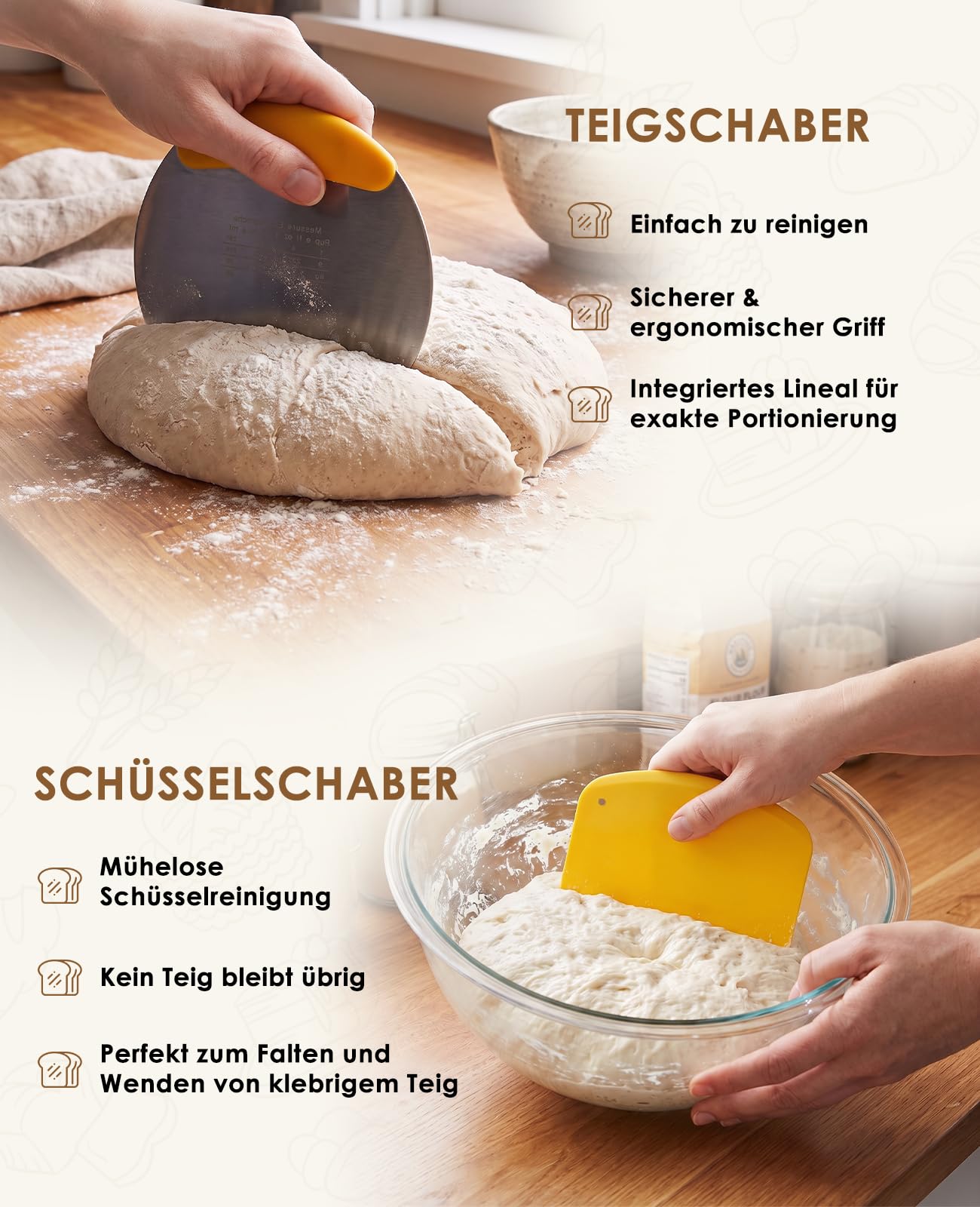 Sauerteig Starter Set, Gärkörbchen Rund und Oval zum Brot backen