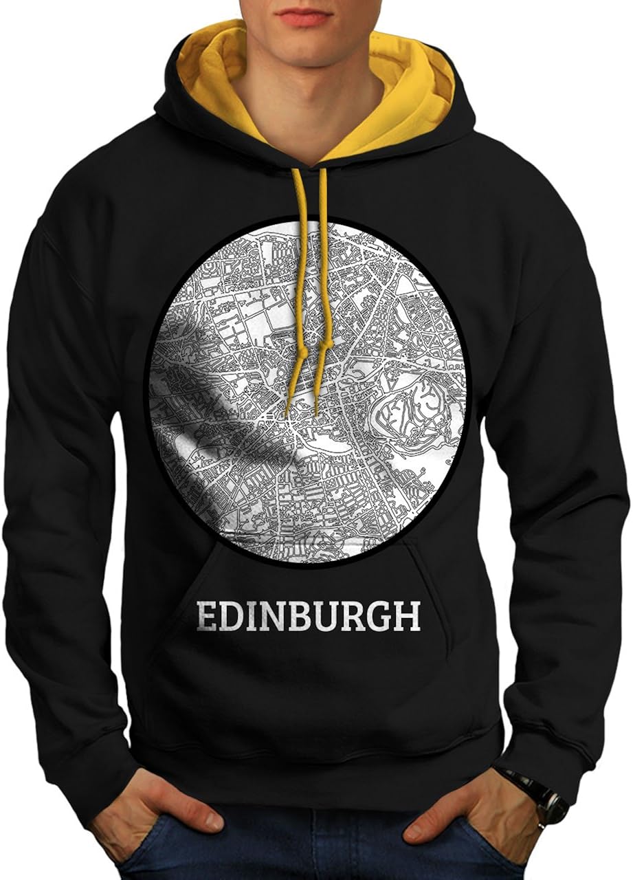 Wellcoda Edinburgh Map Old Fashion Mens Contrast Hoodie, Big Casual