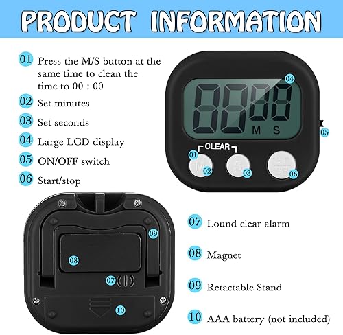 Miniatura 3 de Xuhal 50 temporizadores digitales de cocina a granel, pequeños temporizadores magnéticos para aula, cronómetro de dígitos para cocinar, hornear,