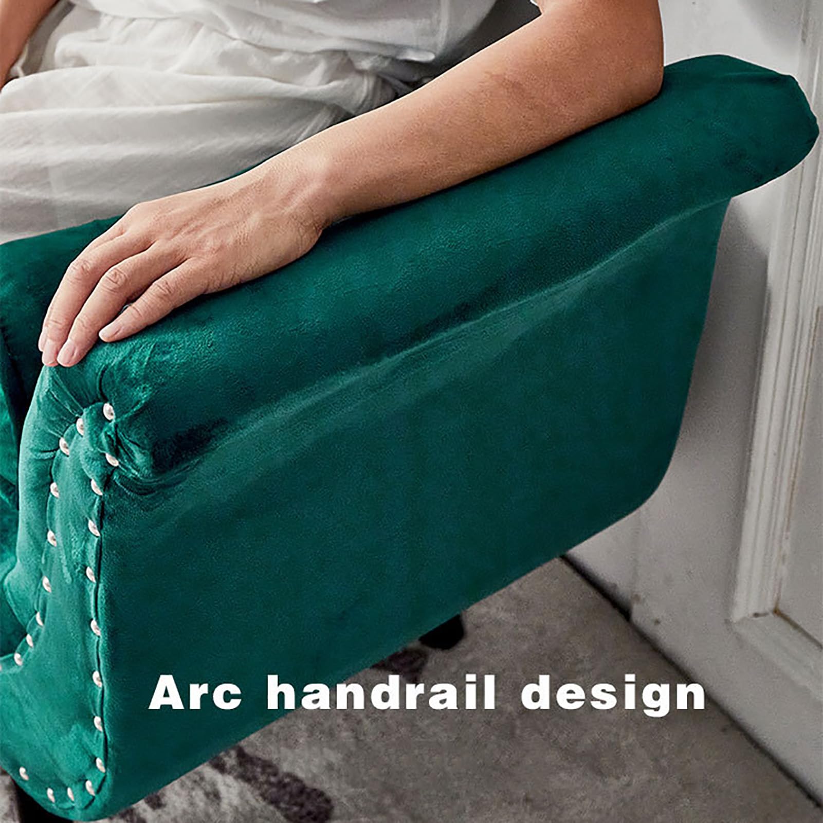 Panca ottomana lussuosa in velluto arrotolata, per camera da letto e soggiorno, con bottoni, imbottita, elegante, con gambe in legno (120 cm, 47 blu A)