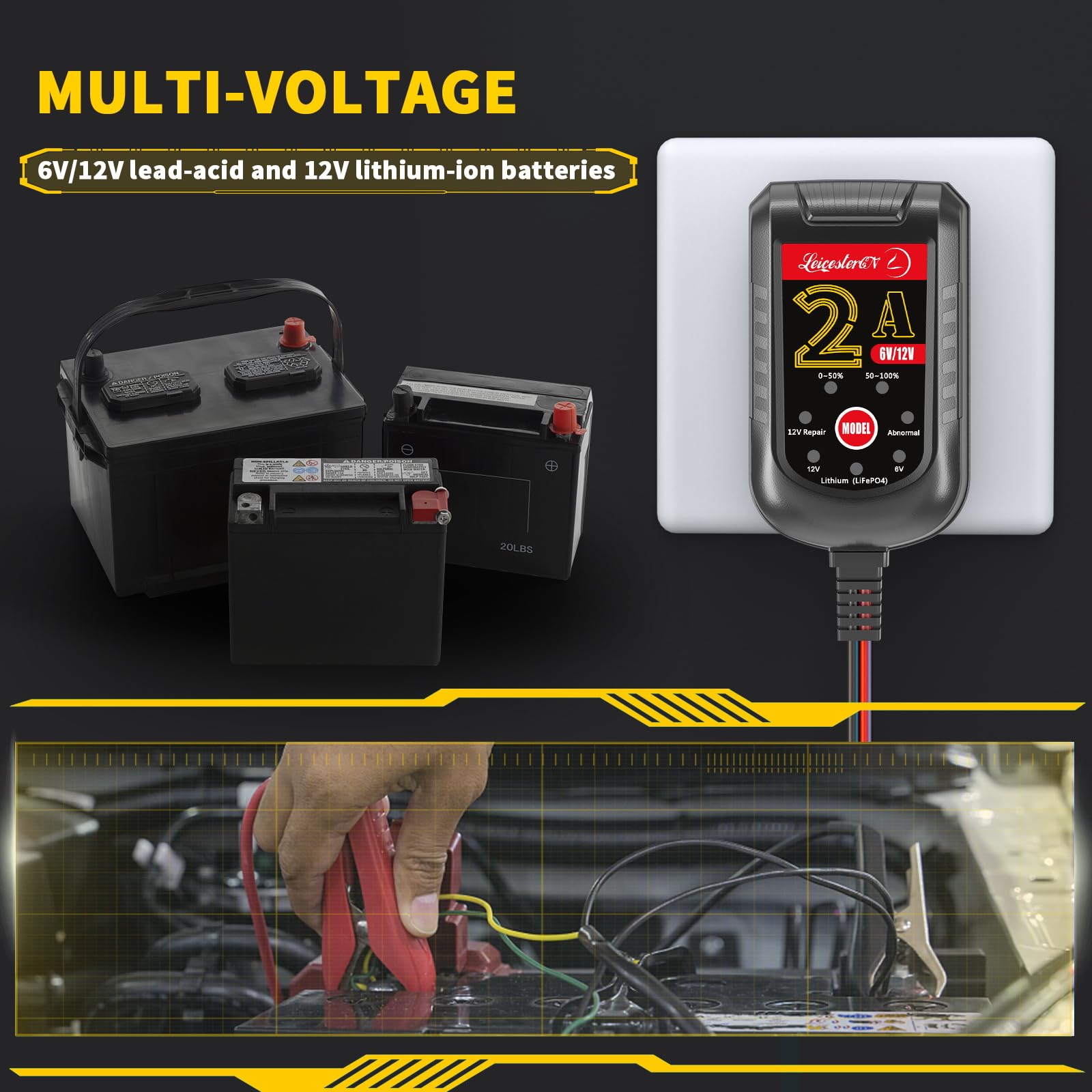 LST - Cargador de batería de goteo de 2 A, mantenedor automático, 6 V, 12 V, cargador flotante inteligente para automóvil, motocicleta, cortacésped, tractor, SLA, ATV, AGM, celda de gel, baterías de