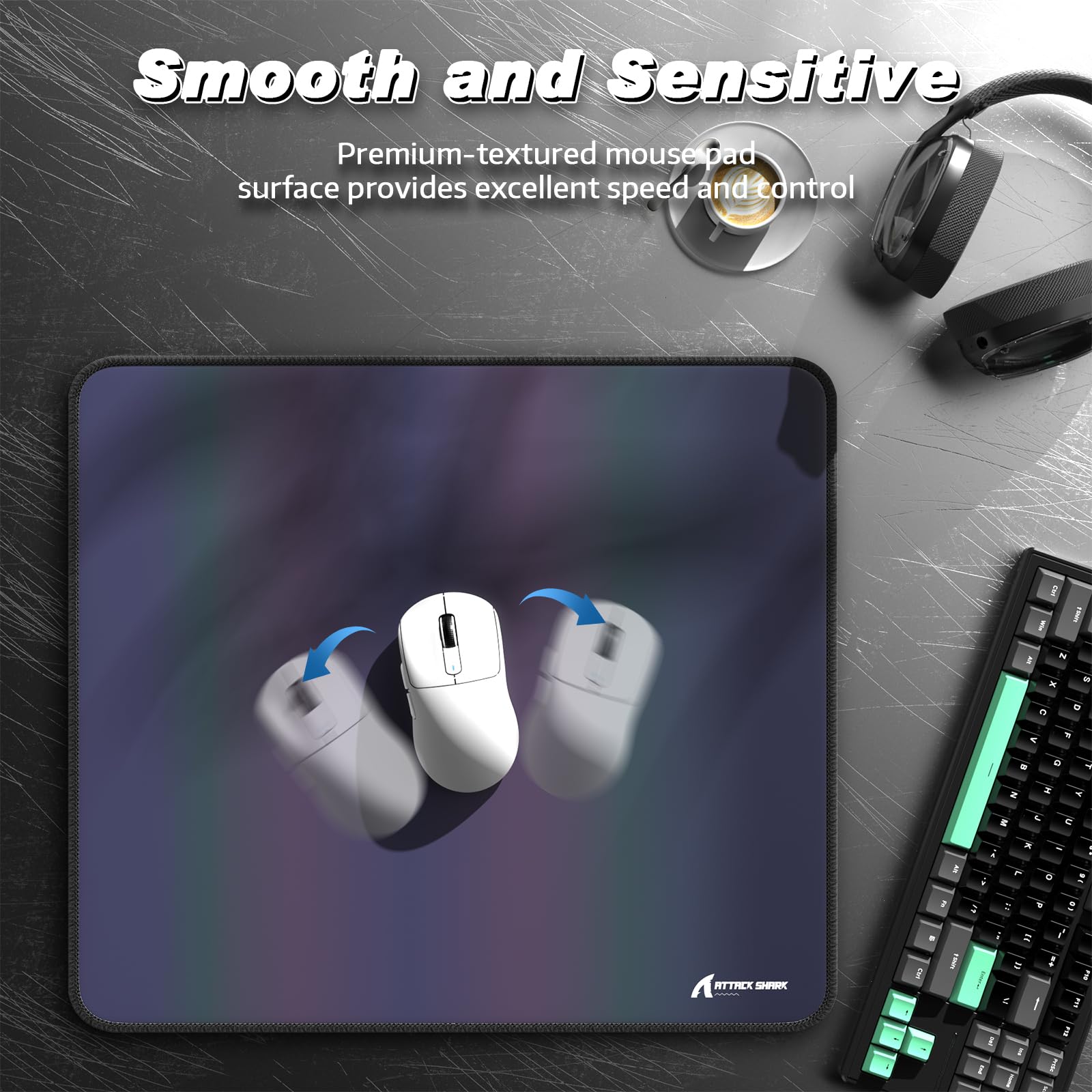 ATTACK SHARK CM03 Tappetino per Mouse Da Gioco Esports, Rivestimento Resistente All'Acqua, Grande Tappetino Per Mouse, Superficie Liscia e Pesante,Base Antiscivolo,450x400x4 mm-Grigio Sfumato