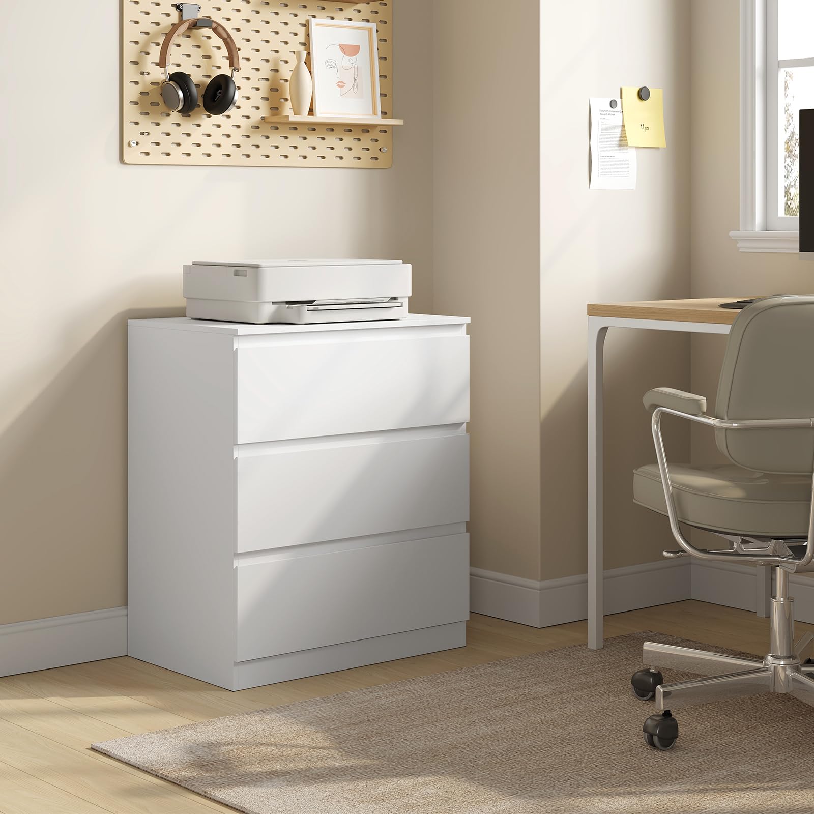 WOLTU Commode 3 Tiroirs, Chiffonnier Blanc | 60x40x70 cm, pour Salon, Chambre à Coucher, Couloir, en Bois d’Ingénierie