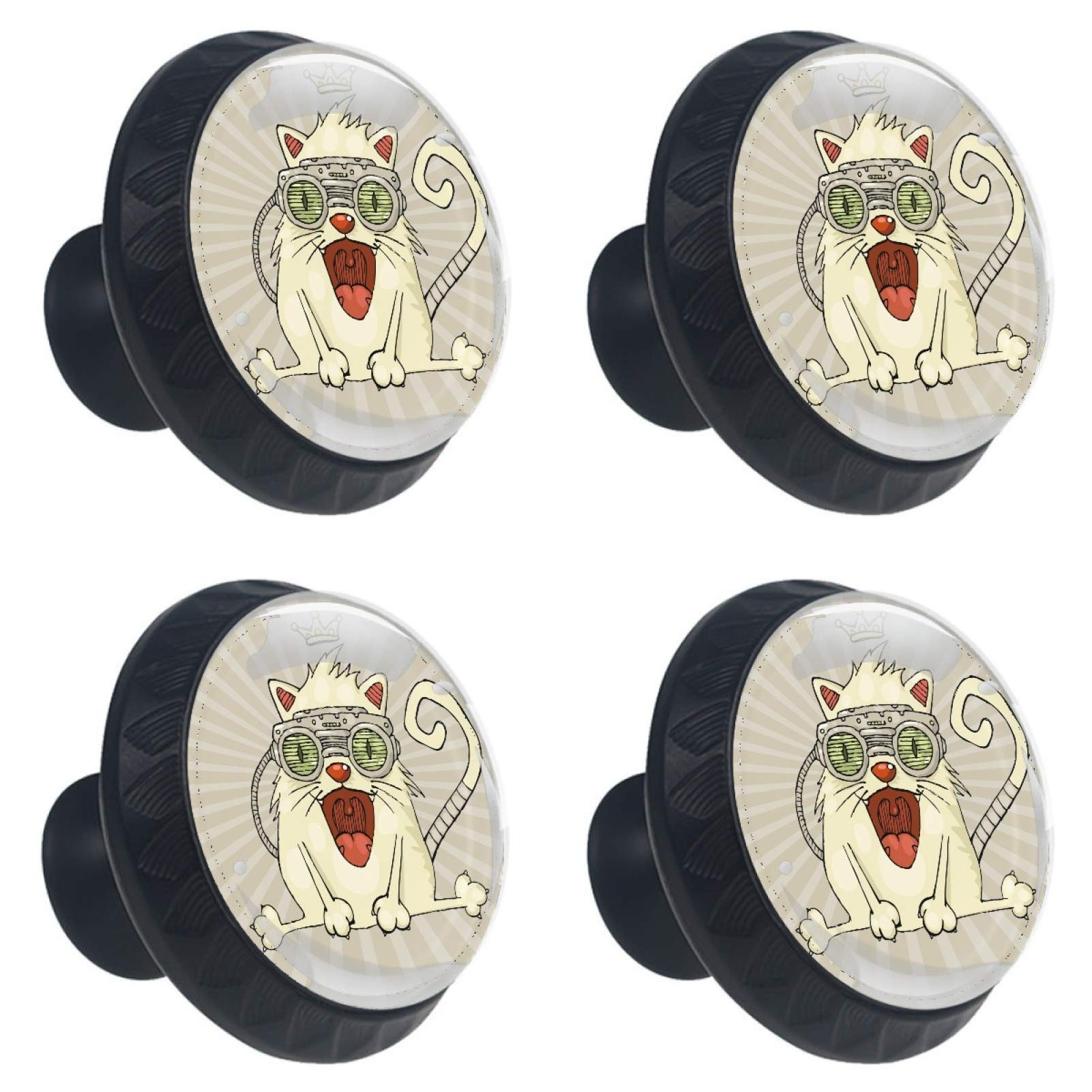 Boutons de meuble ronds en verre chat avec couronne, poignées placard cuisine et meuble
