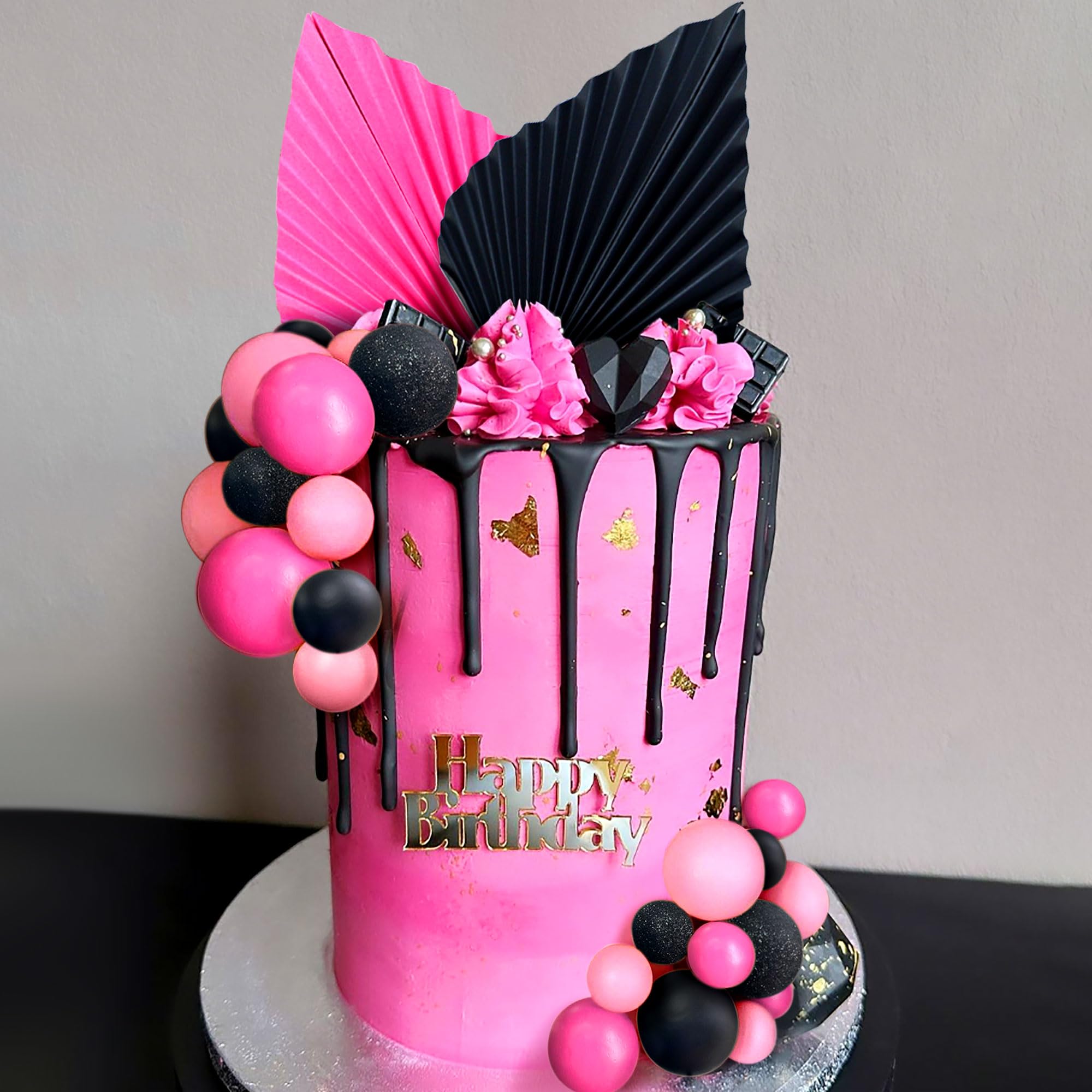 LaVenty Tortenaufsatz mit rosafarbenen und schwarzen Kugeln, für Hochzeit, Brautparty, Junggesellinnenabschied, Mädchenparty, Kuchendekorationen
